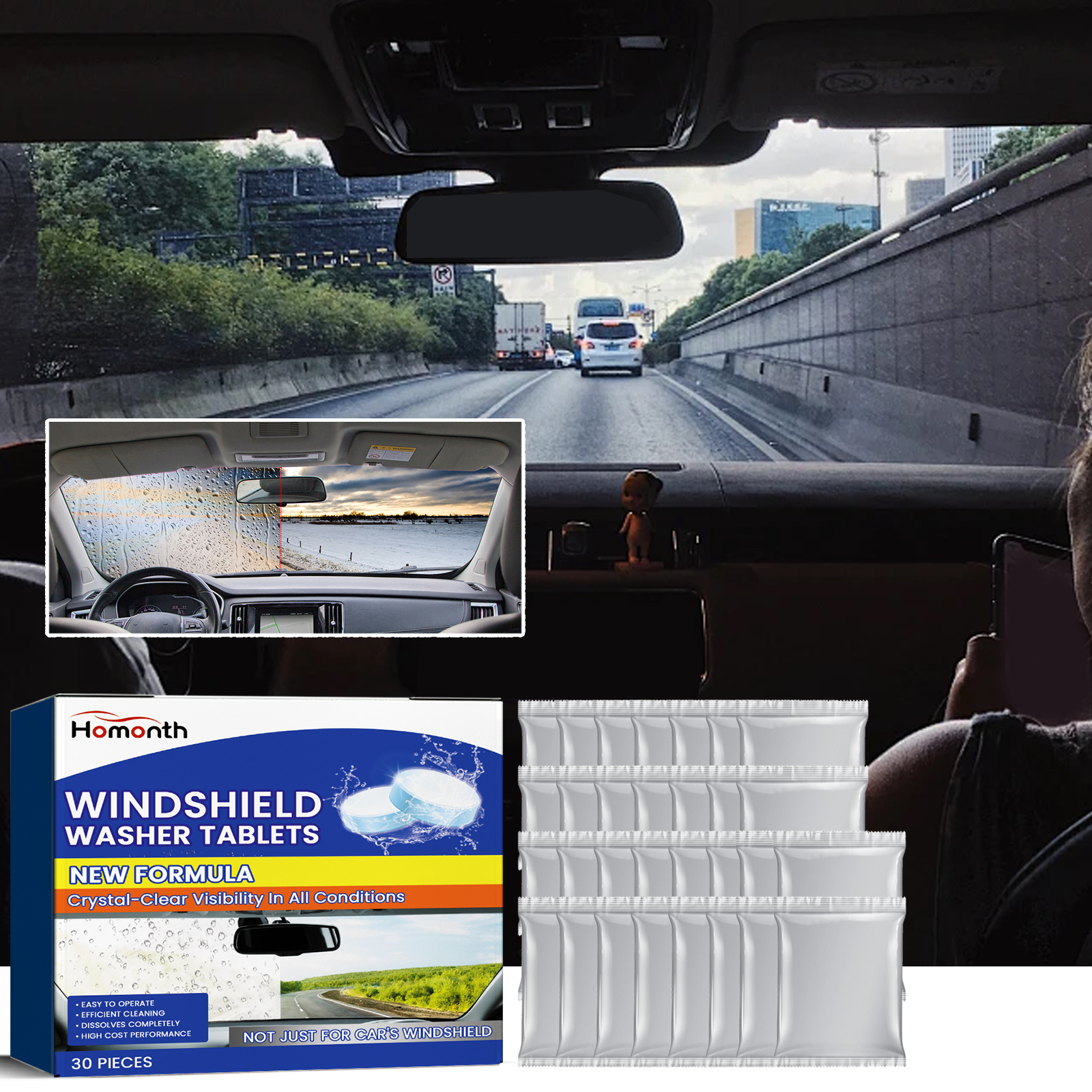Windshield visibility comparison for tablet-based glass care