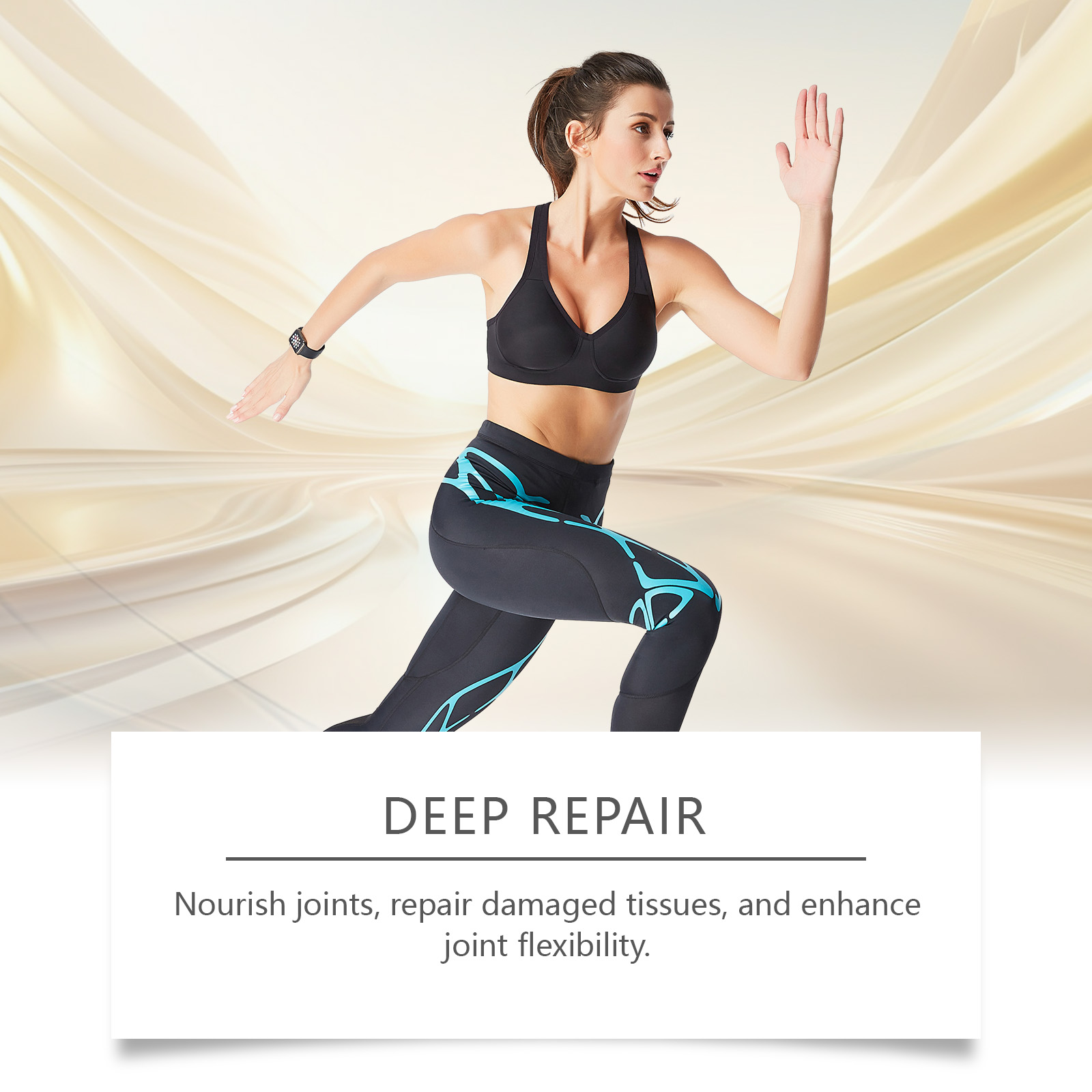 Active woman shown with deep repair joint care messaging
