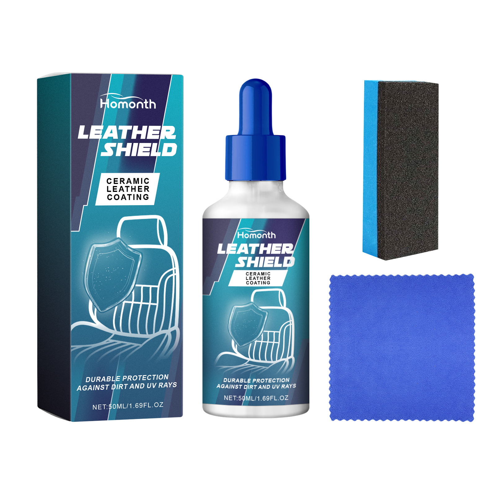 Dropper bottle sponge cloth and box ready for application