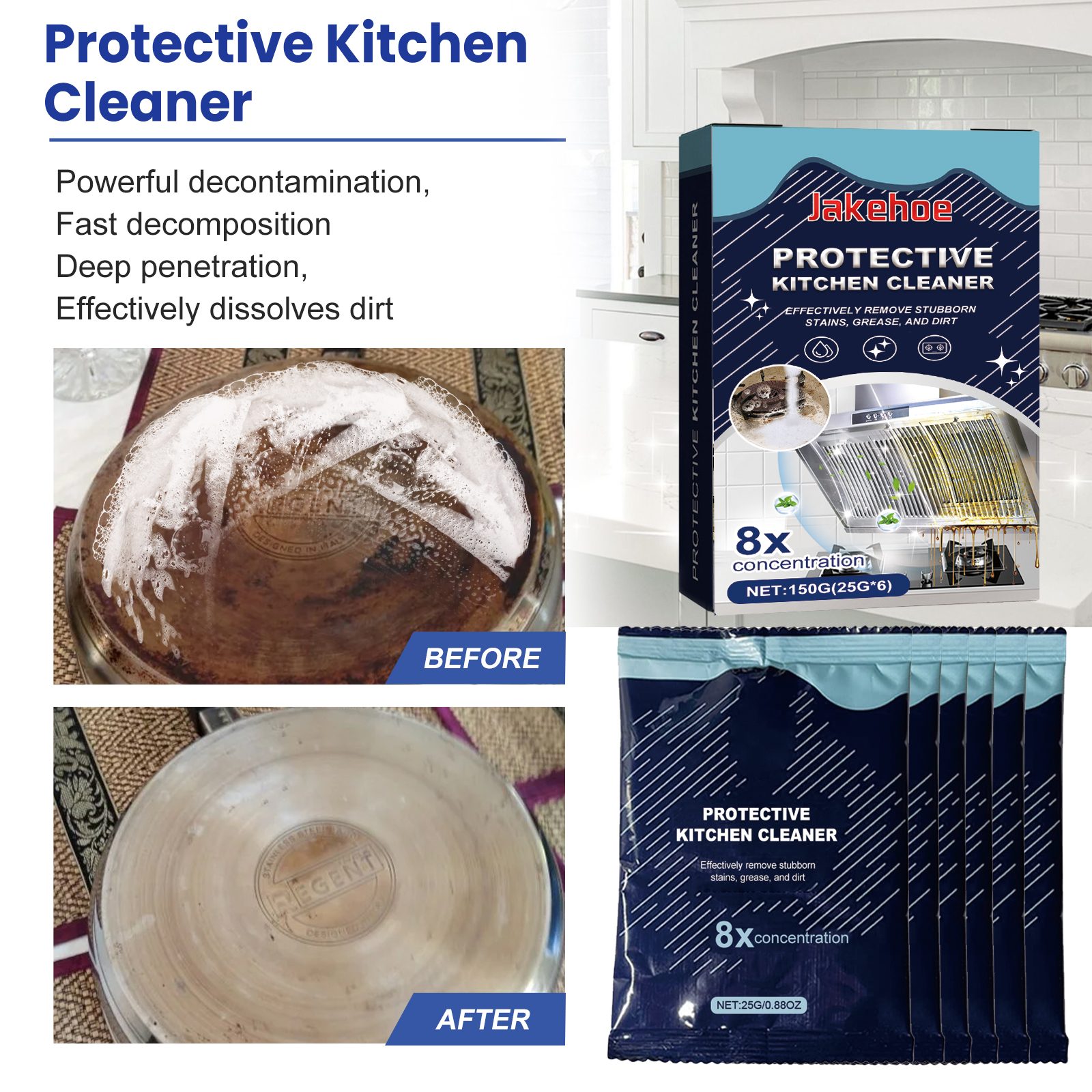 Cookware before and after heavy grease cleaning