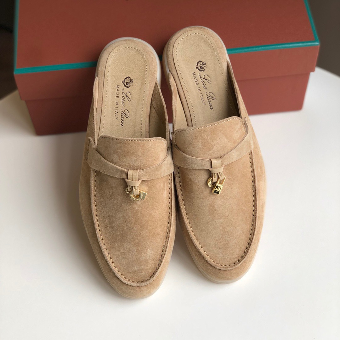 Women's slippers LP leather flat bottomed lazy person comfortable one foot kick Mueller cool mop