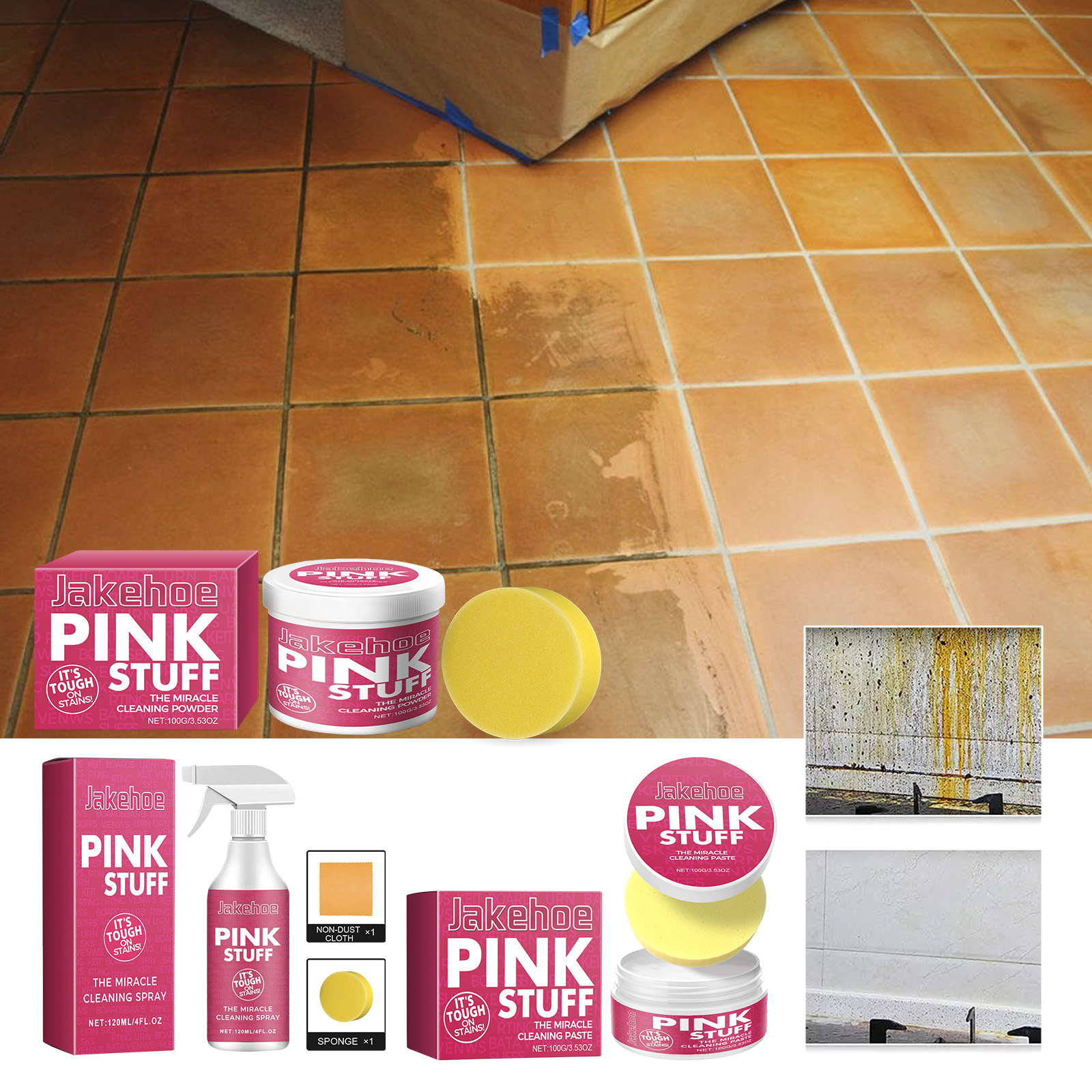 Yellow sponge and paste used on dirty surfaces