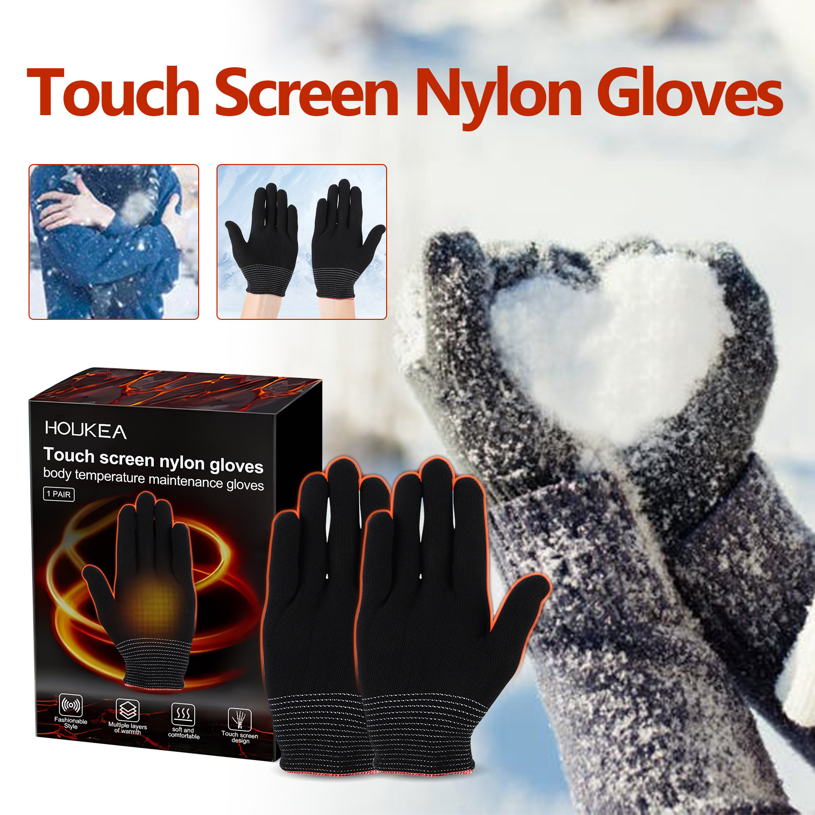 Touchscreen winter gloves shown during outdoor use
