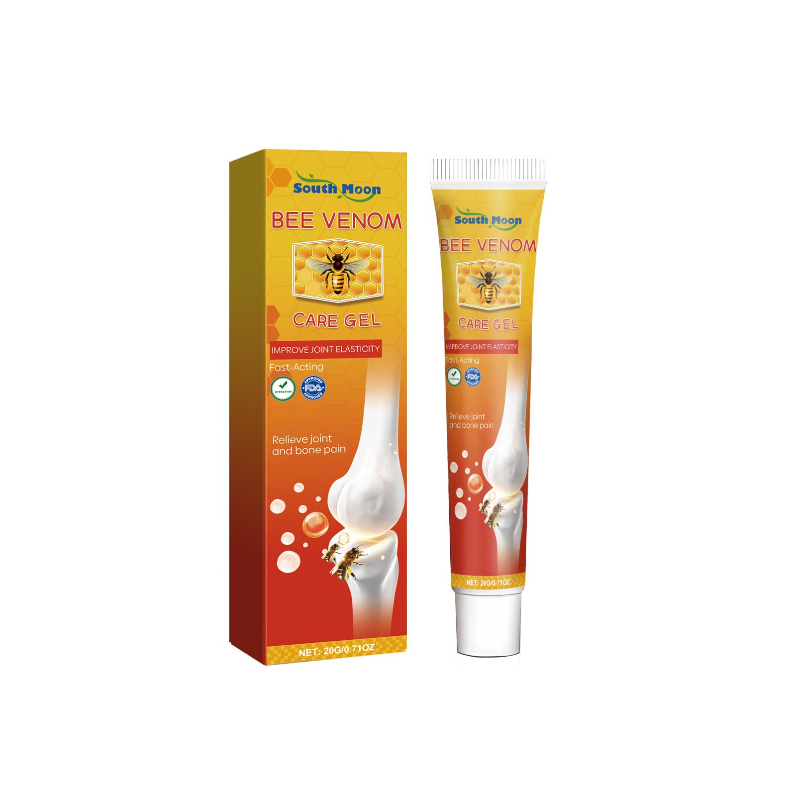 Bee venom care gel packaging with bee-themed product graphics