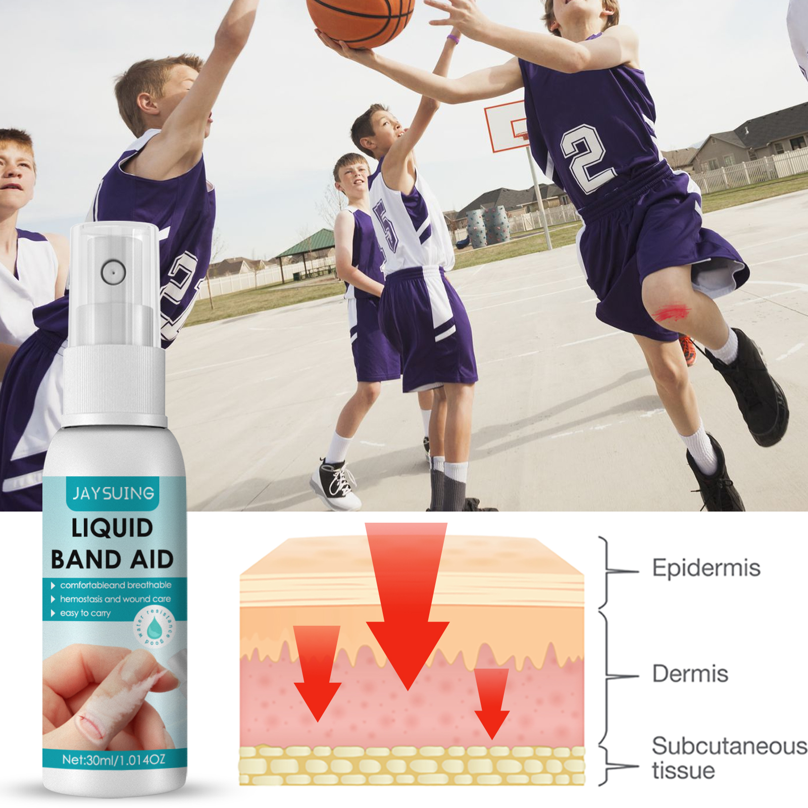 Sports scene showing liquid wound protection concept