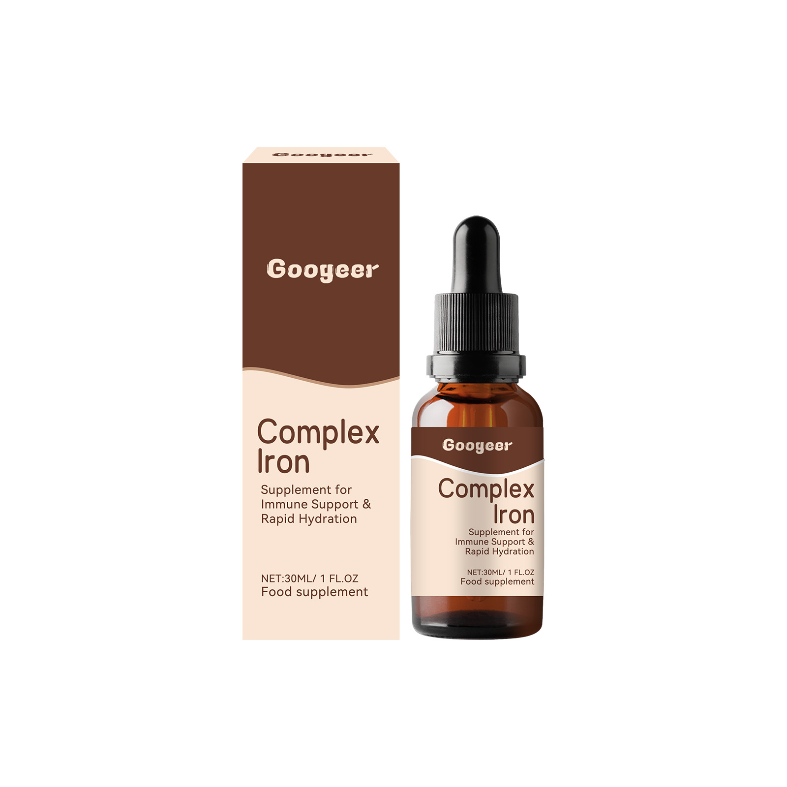 Amber dropper bottle with cream product label