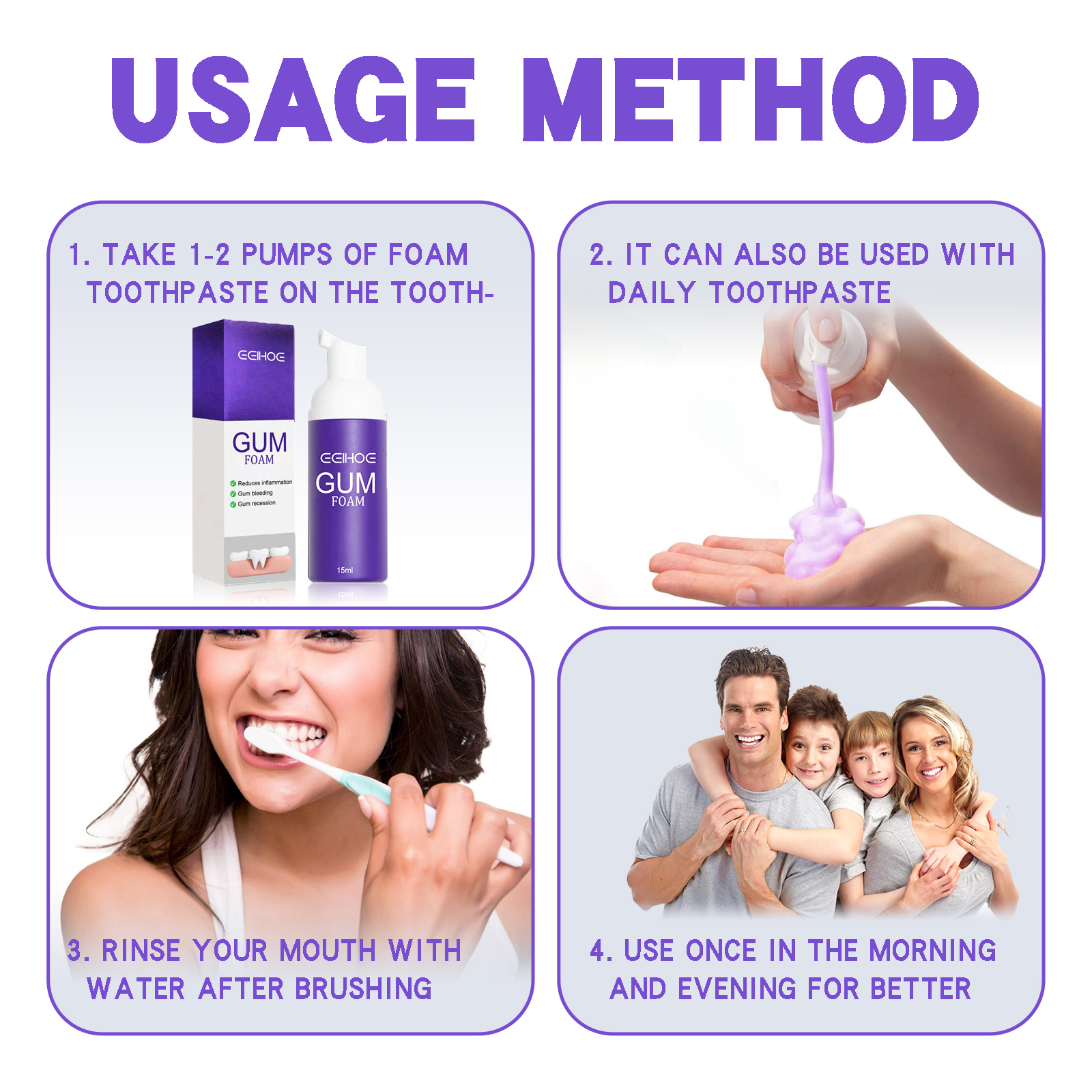 Purple gum mousse bottle stored for daily use