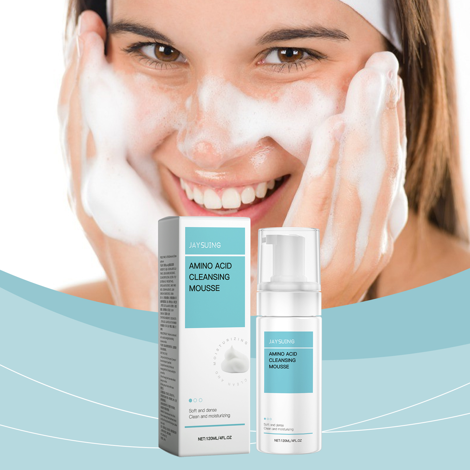 Dense white mousse spread across facial skin
