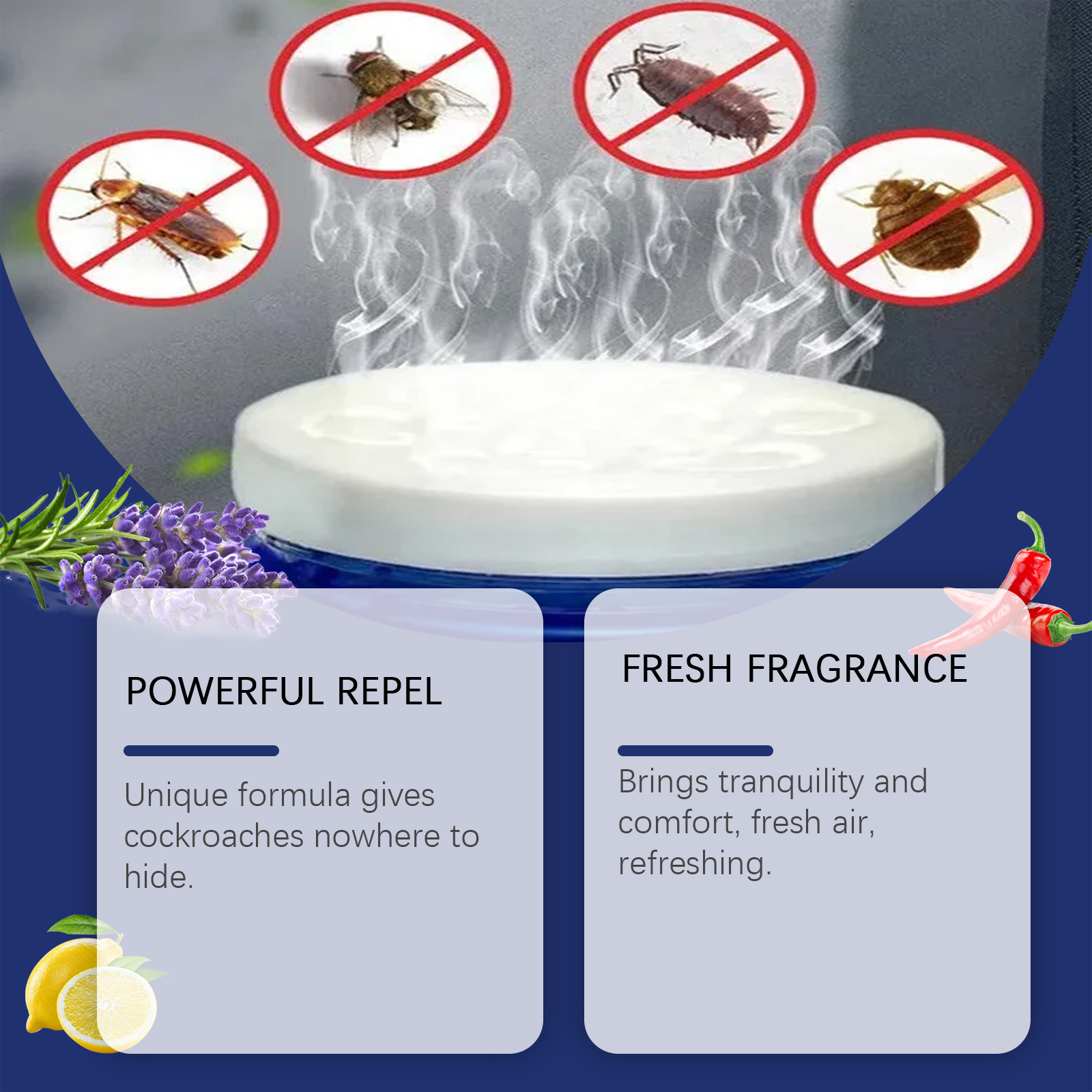 Repellent container with fresh fragrance and plant imagery