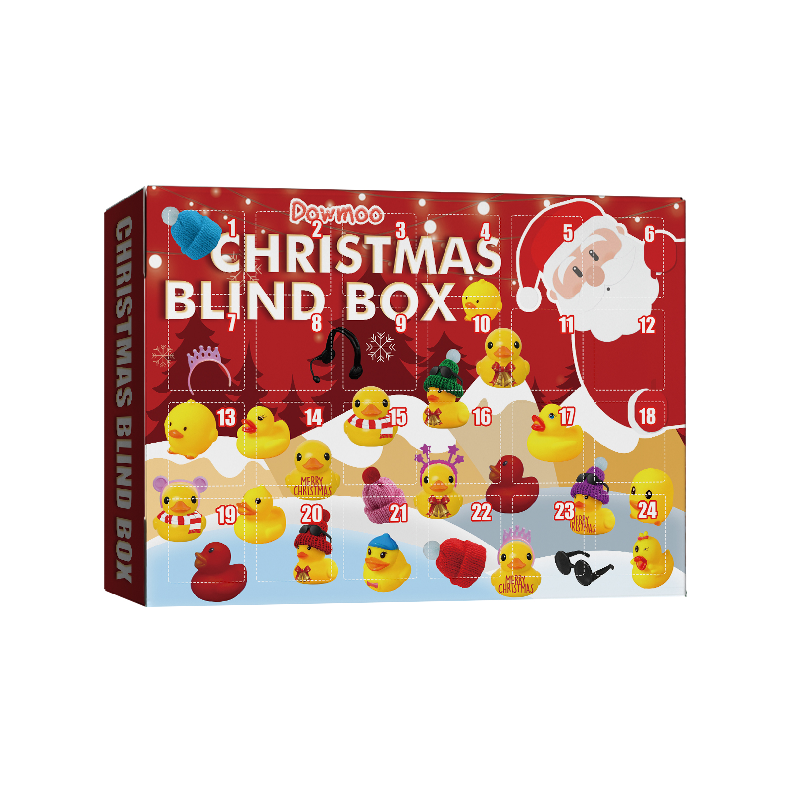 Close view of assorted Christmas duckling characters