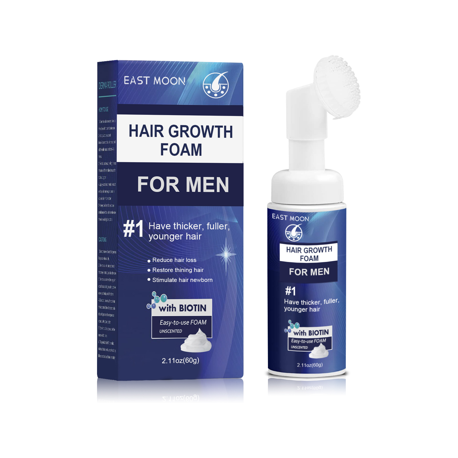 White foam bottle and box with scalp brush applicator
