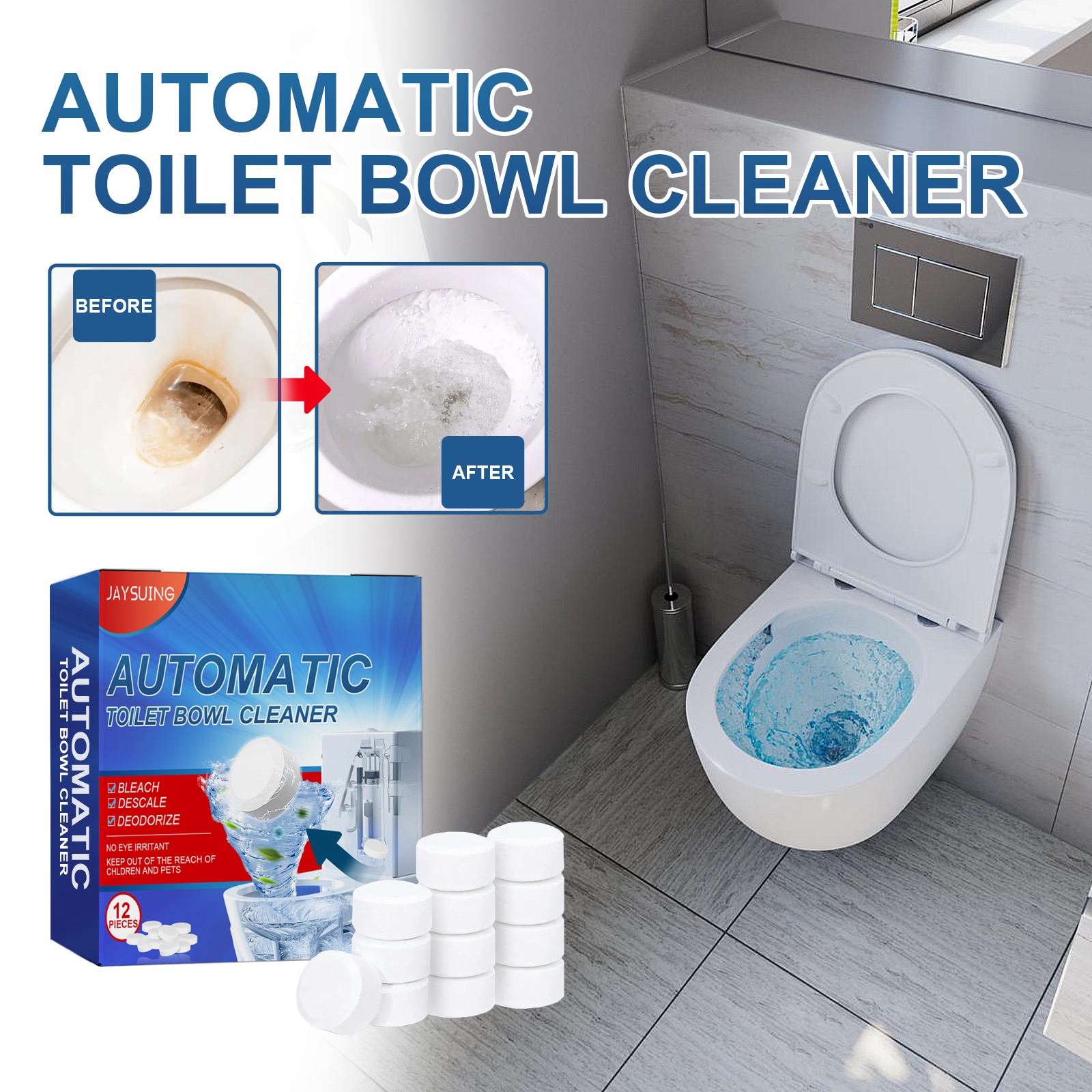 Before and after comparison of stained toilet bowl