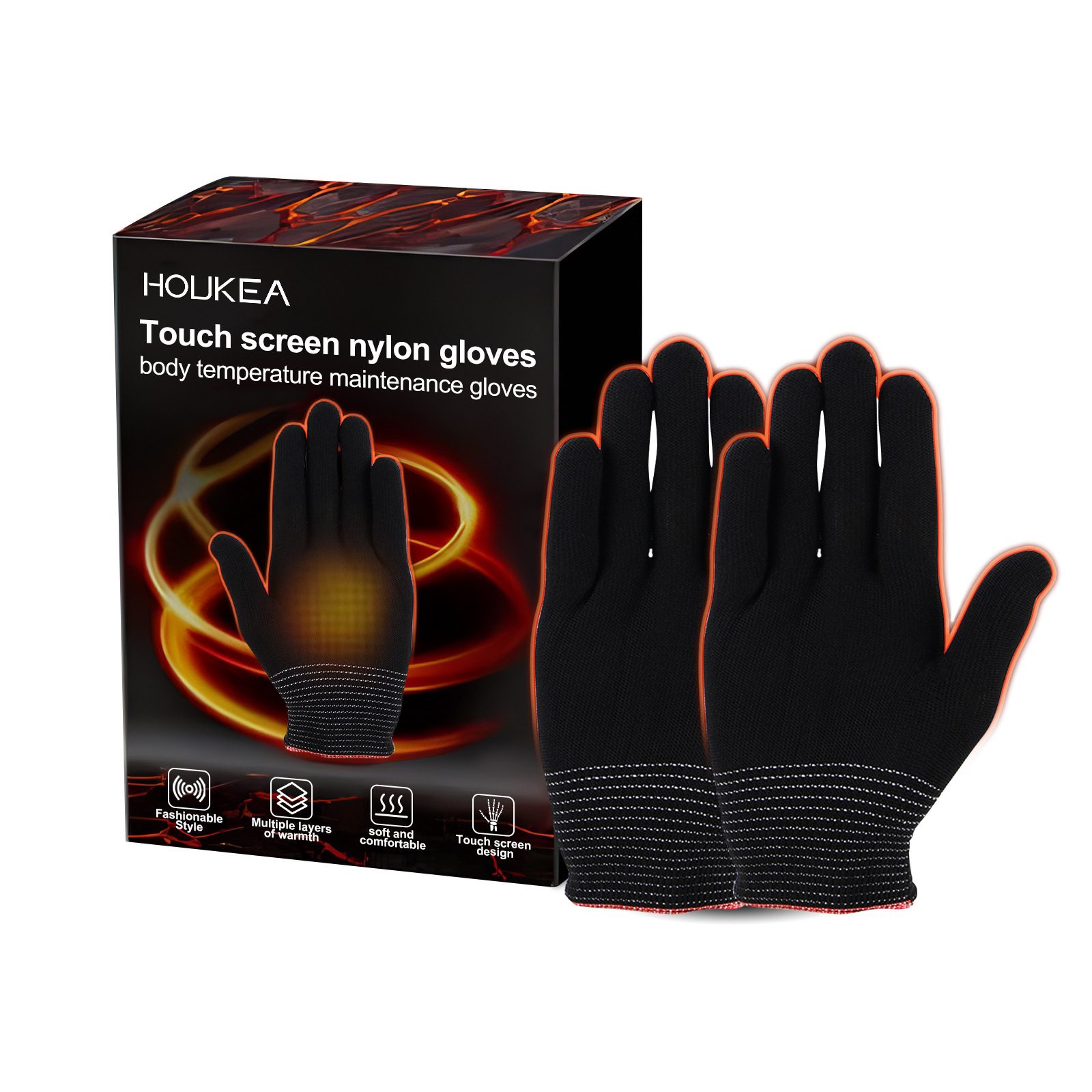 Black full-finger gloves with touchscreen-ready design