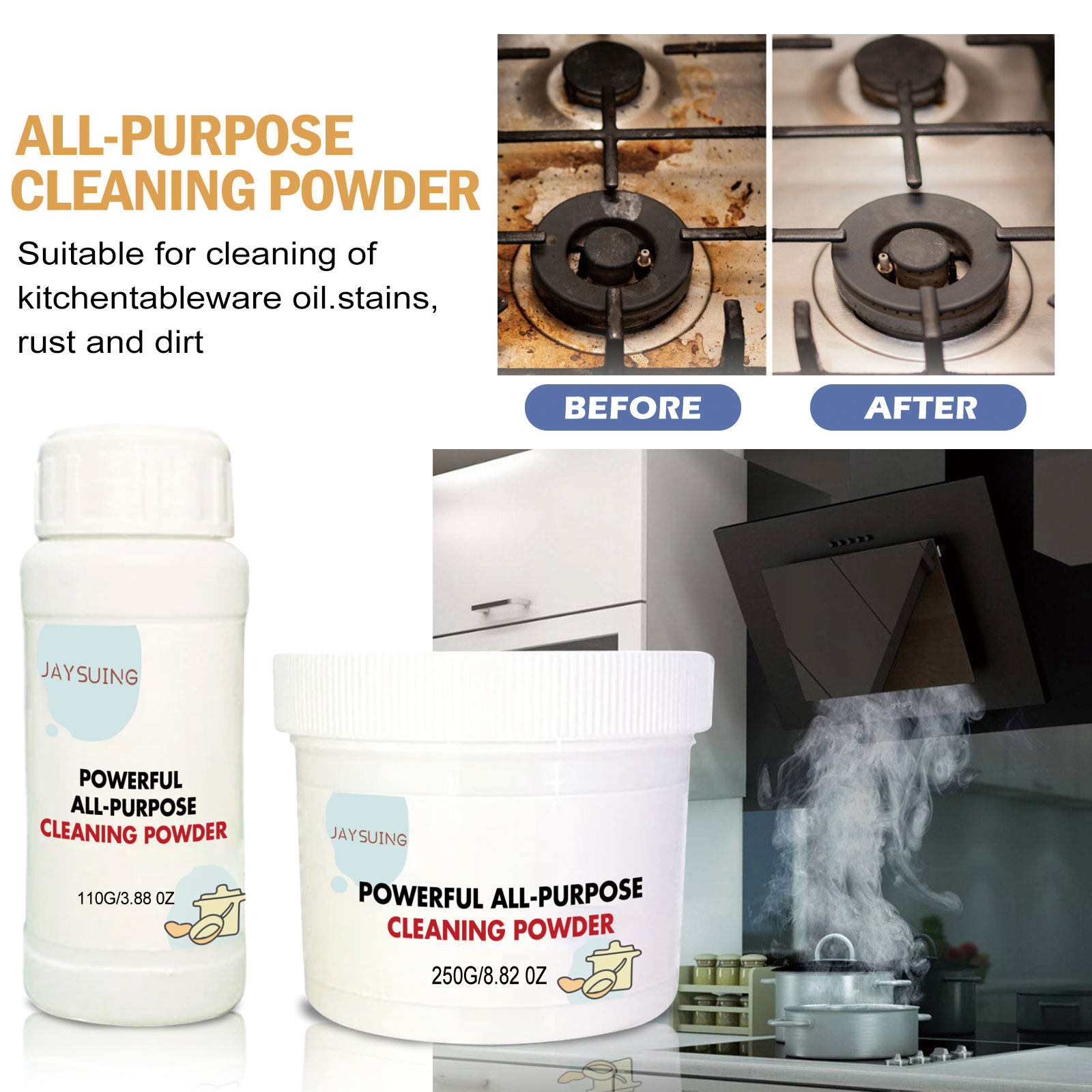 Before and after gas cooktop cleaning demonstration
