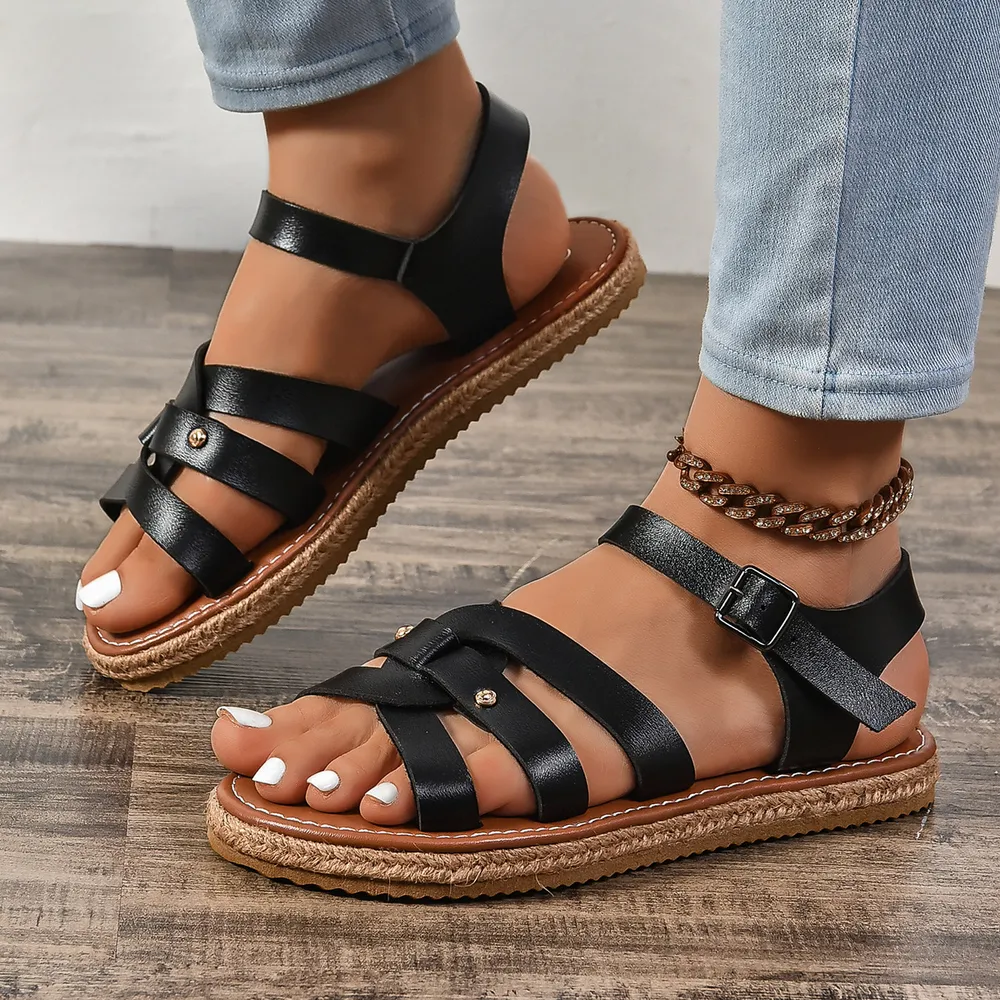 Roman style woven thick soled sandals for women with cross straps and beach sandals image 6