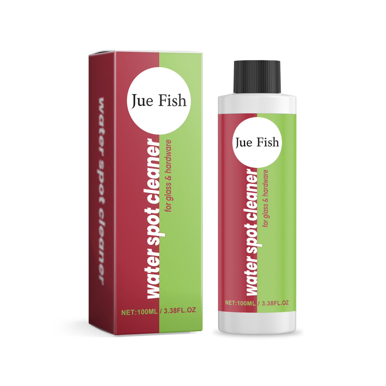 Compact cleaner bottle and carton ready for bathroom use
