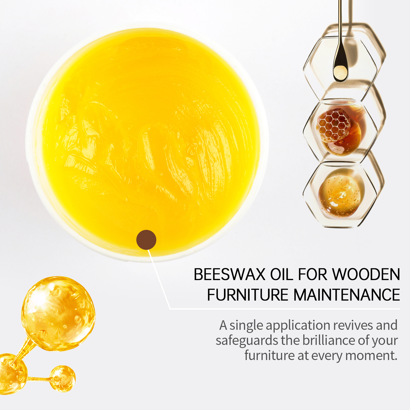 Close-up of translucent golden beeswax oil texture