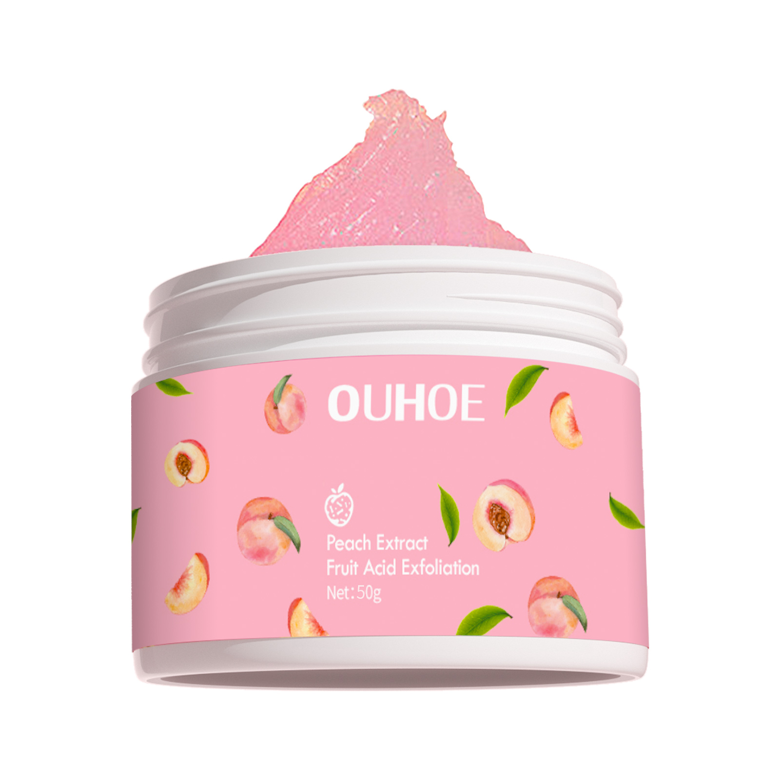 Peach extract fruit acid cream label and pink jar