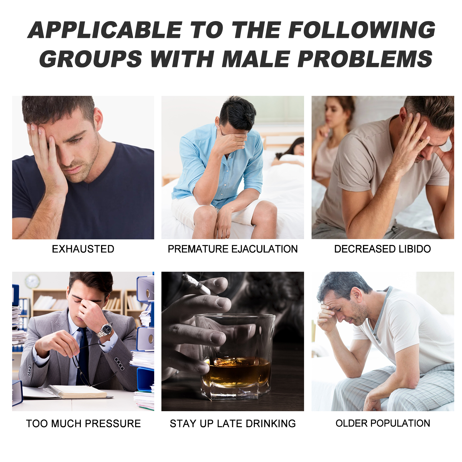 Men's wellness concerns shown in product imagery