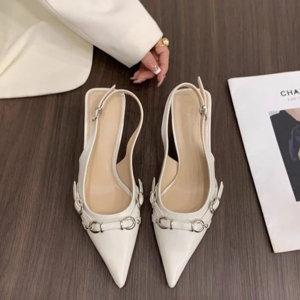 Spring and summer one-piece buckle with toe cap sandals rear empty single shoes