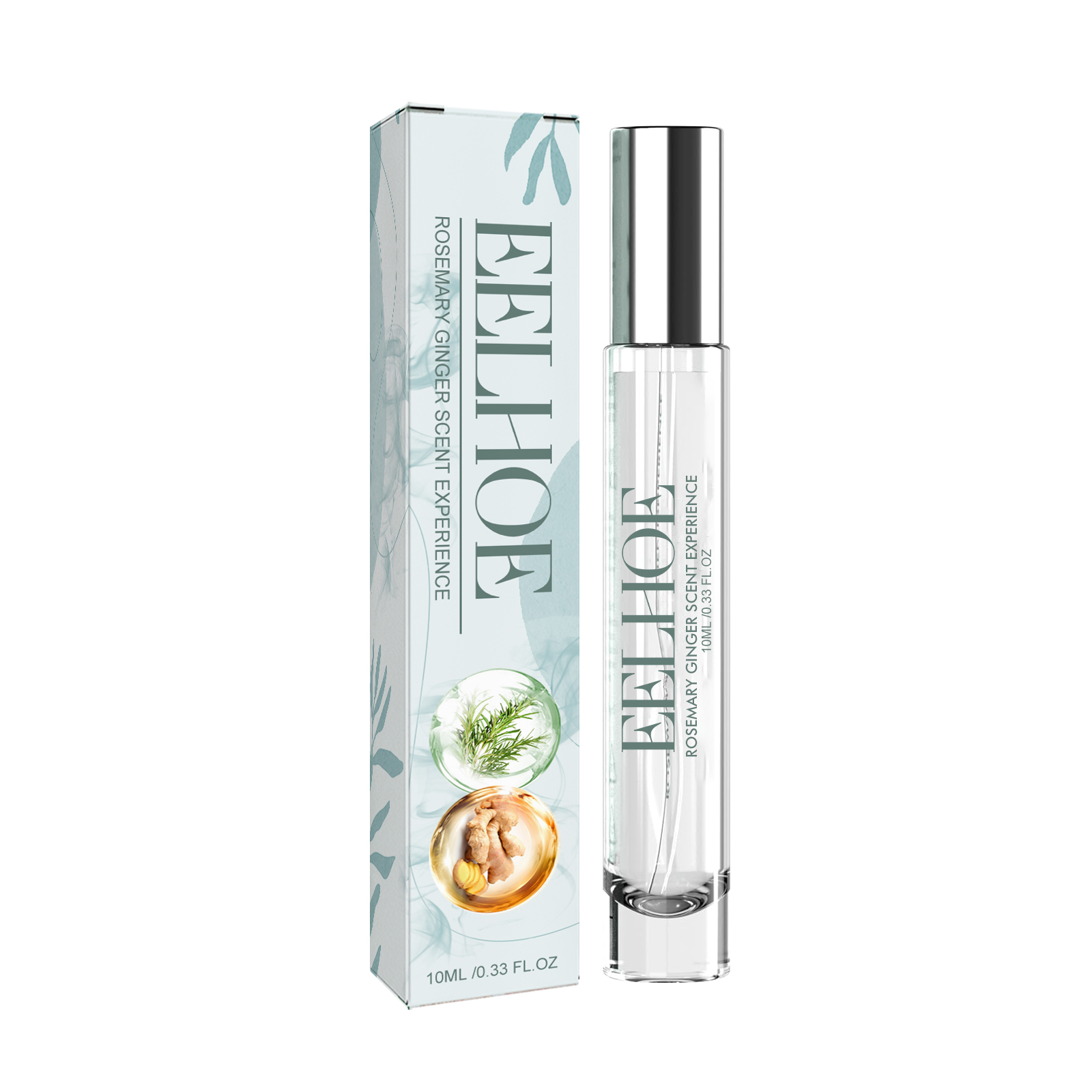 Botanical perfume box and clear glass bottle