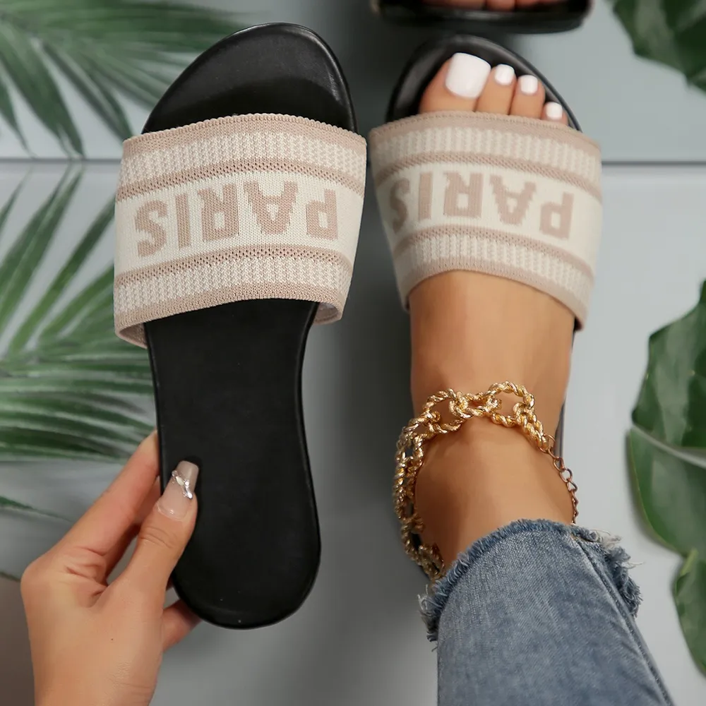PARIS Letter Open Toe Flat Sandals image 3