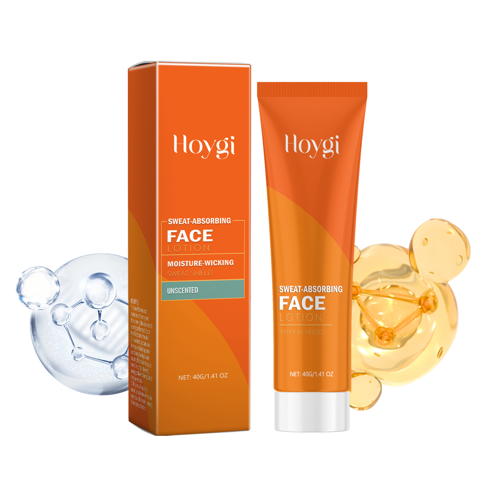 Orange facial lotion tube and carton with clean packaging