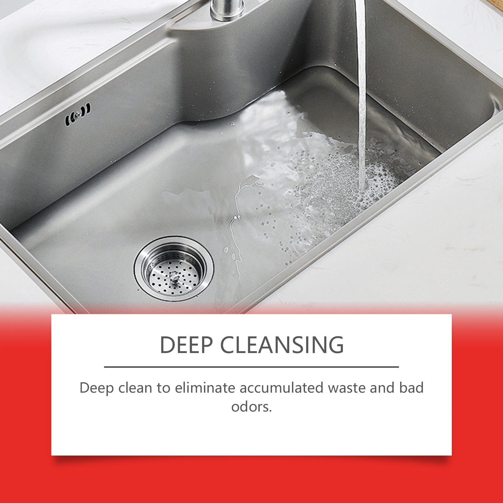 Kitchen sink drain scene for deep cleaning use