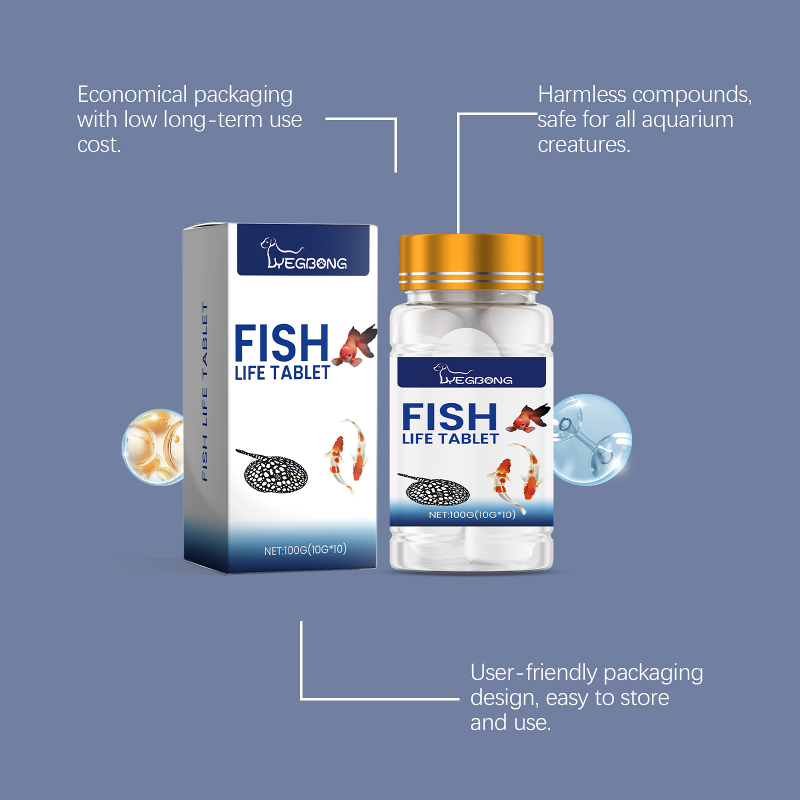 Individual white aquarium salt tablets in bottle