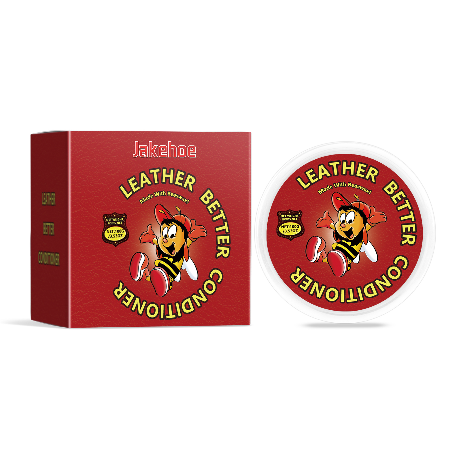 Red boxed leather conditioner and round tub