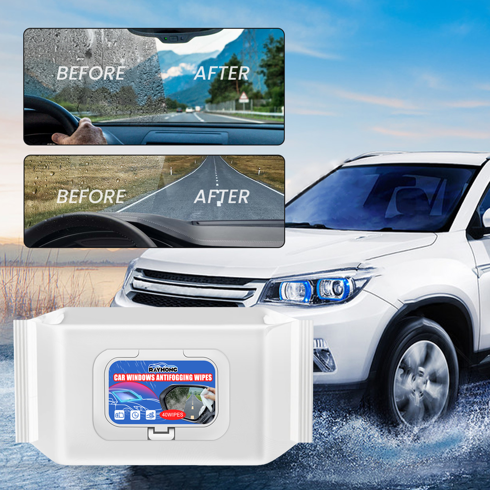 Rayhong Car Anti-Fog And Anti-Rain Wipes, Car Water-Free Gla