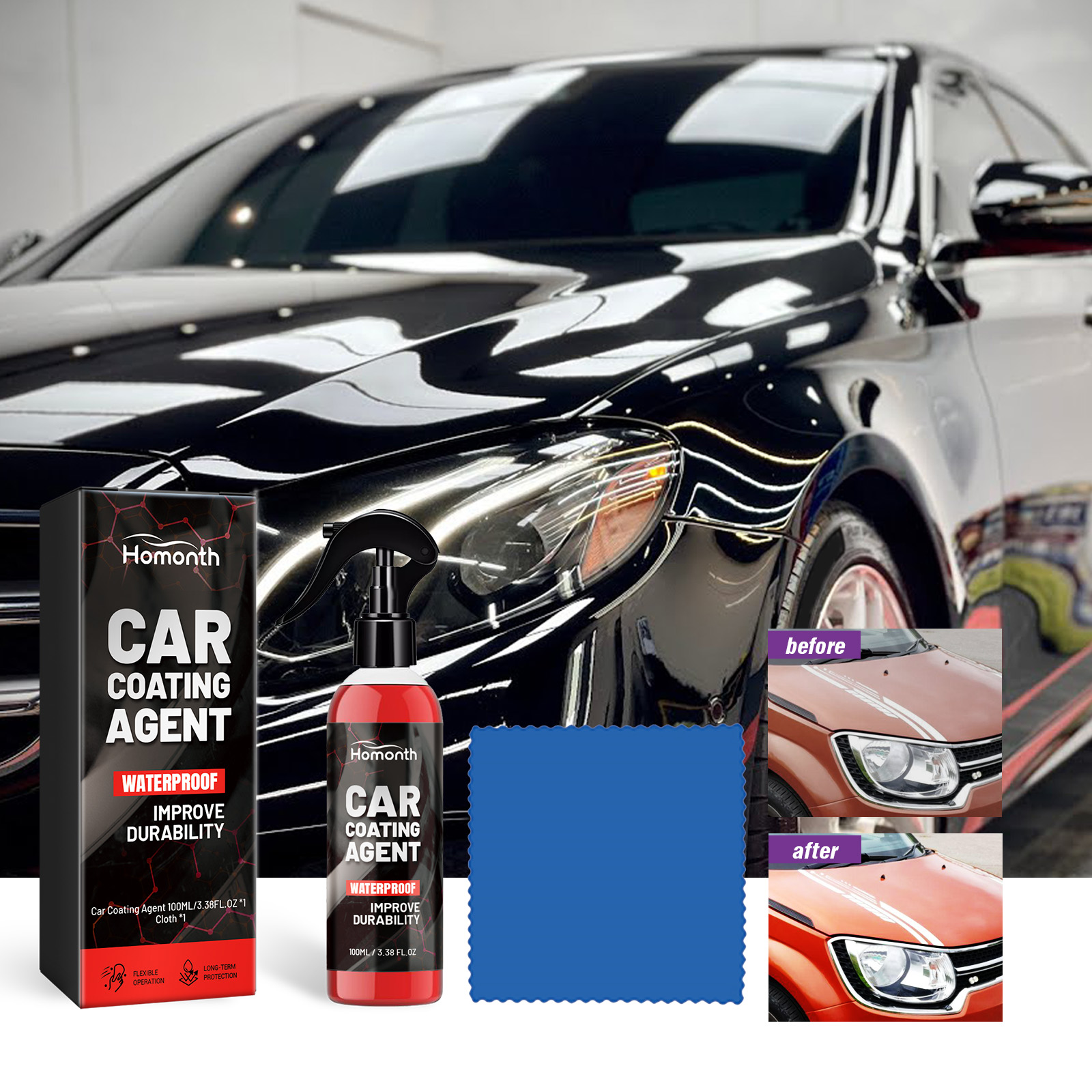 Glossy black vehicle prepared for paint maintenance
