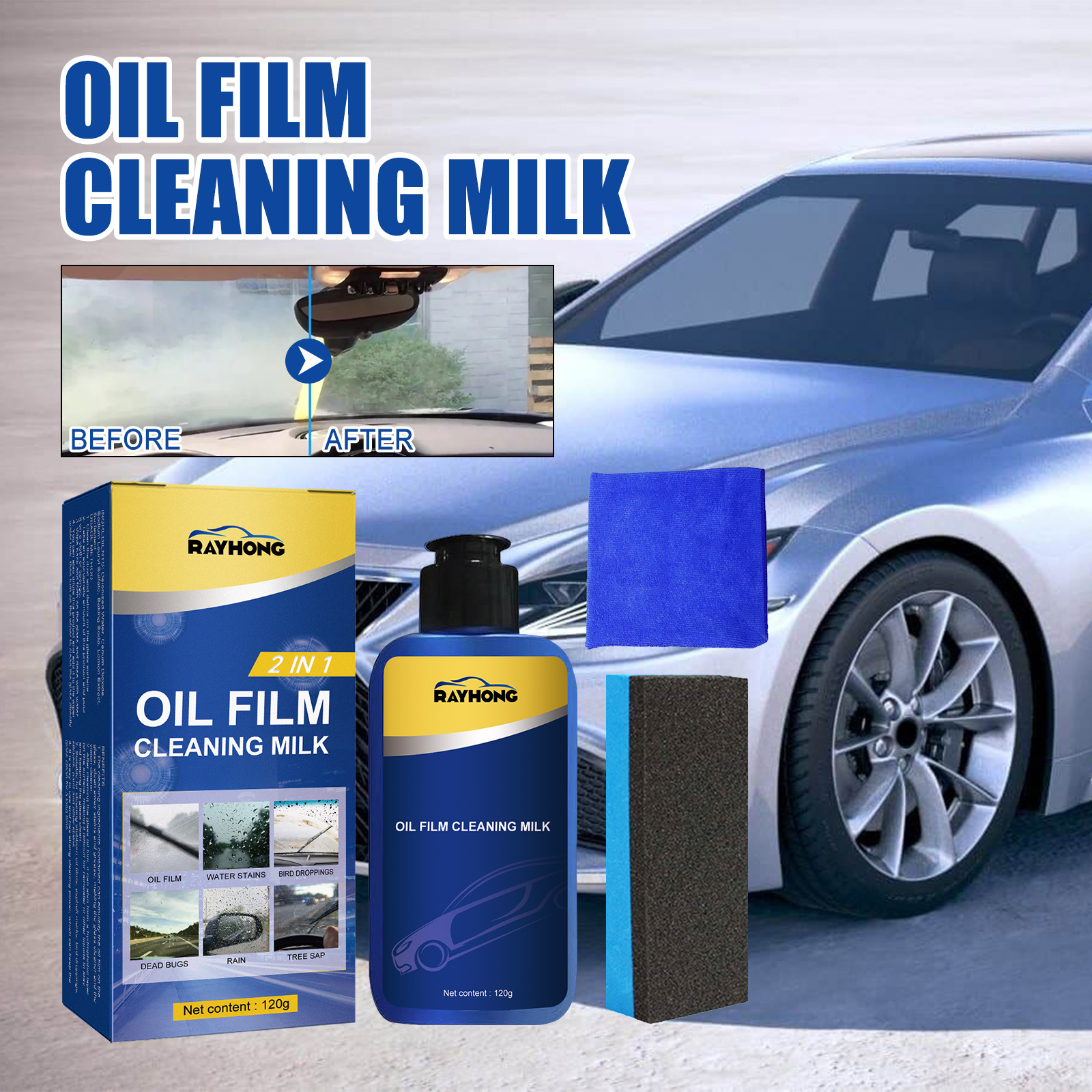 Rayhong 2 In 1 Car Oil Film Cleaner Oil Film Cleaner For Car