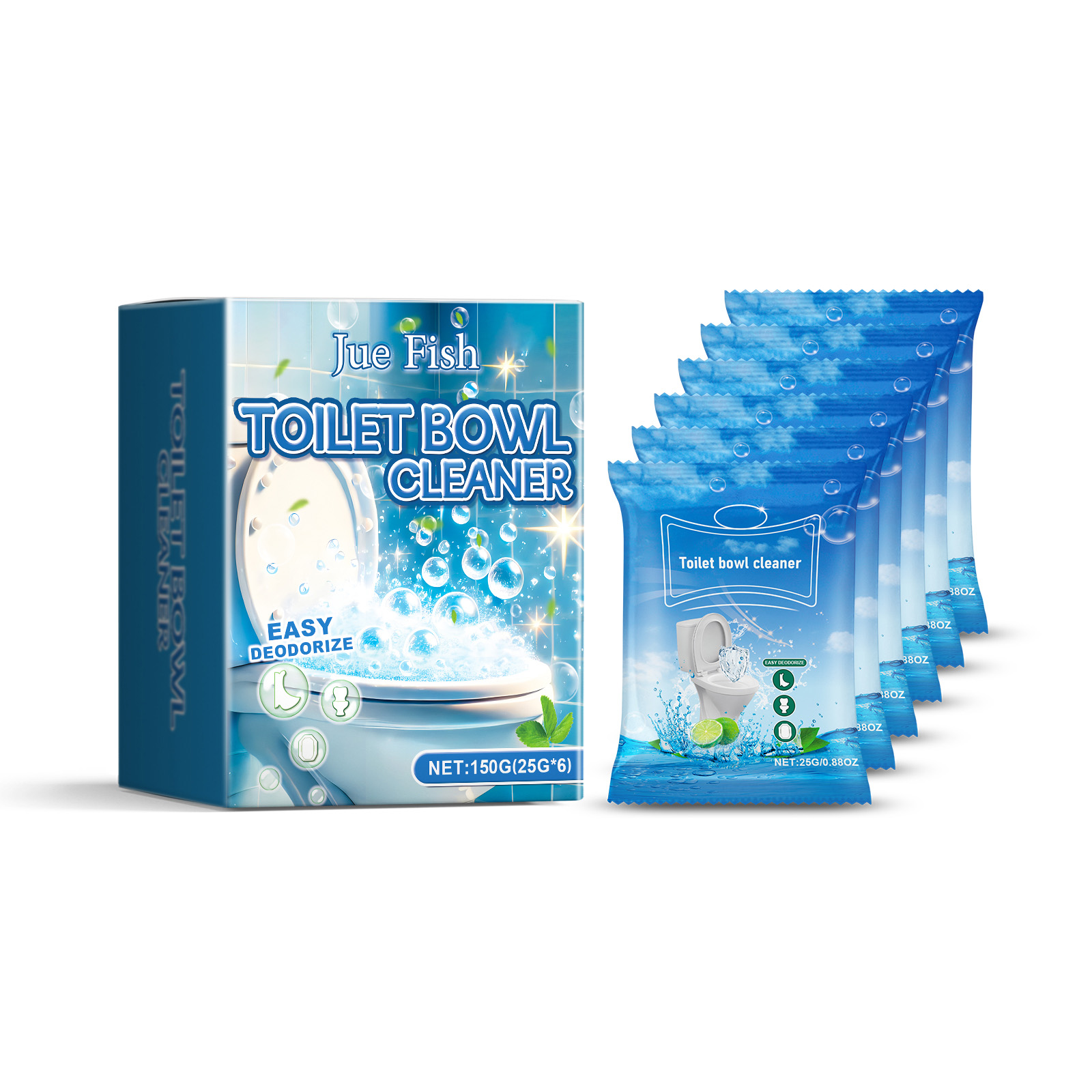 Foaming toilet cleaner sachets and package