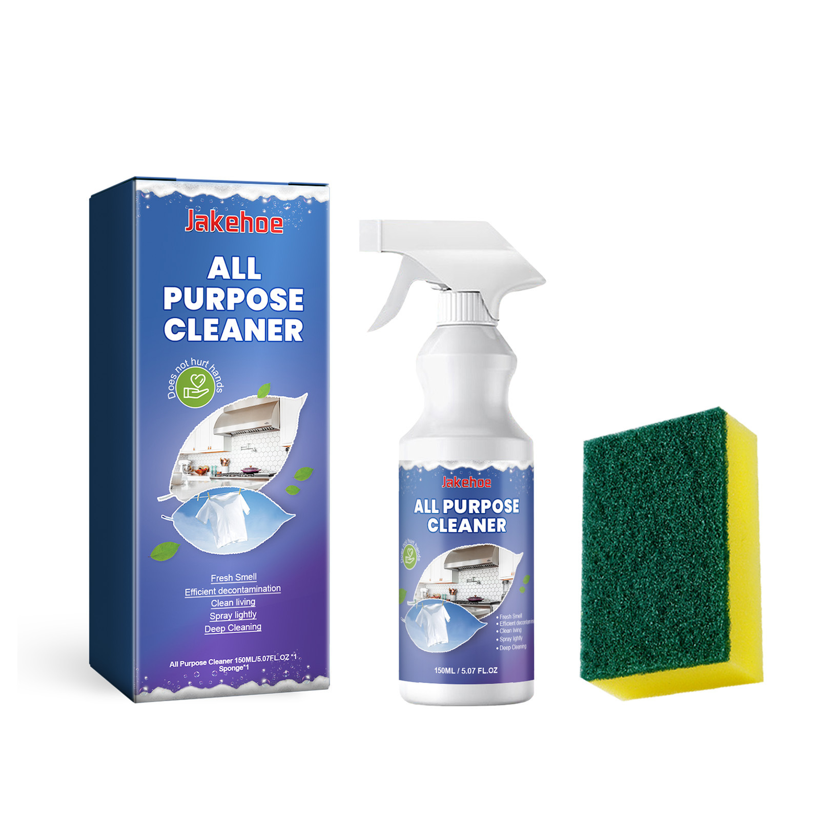 Boxed cleaner set with bottle and scrub sponge