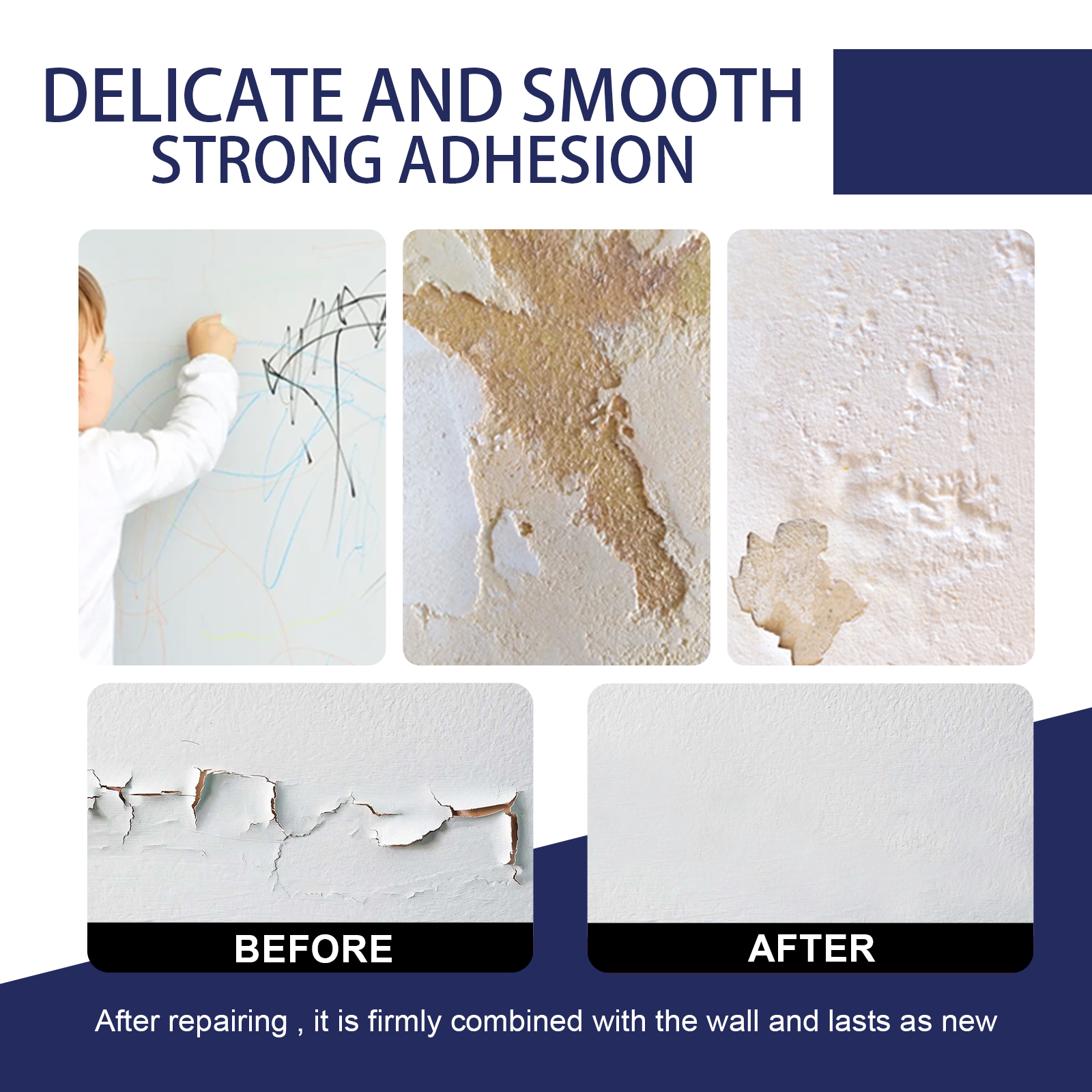 Wall repair paste graphic showing smooth finish and adhesion