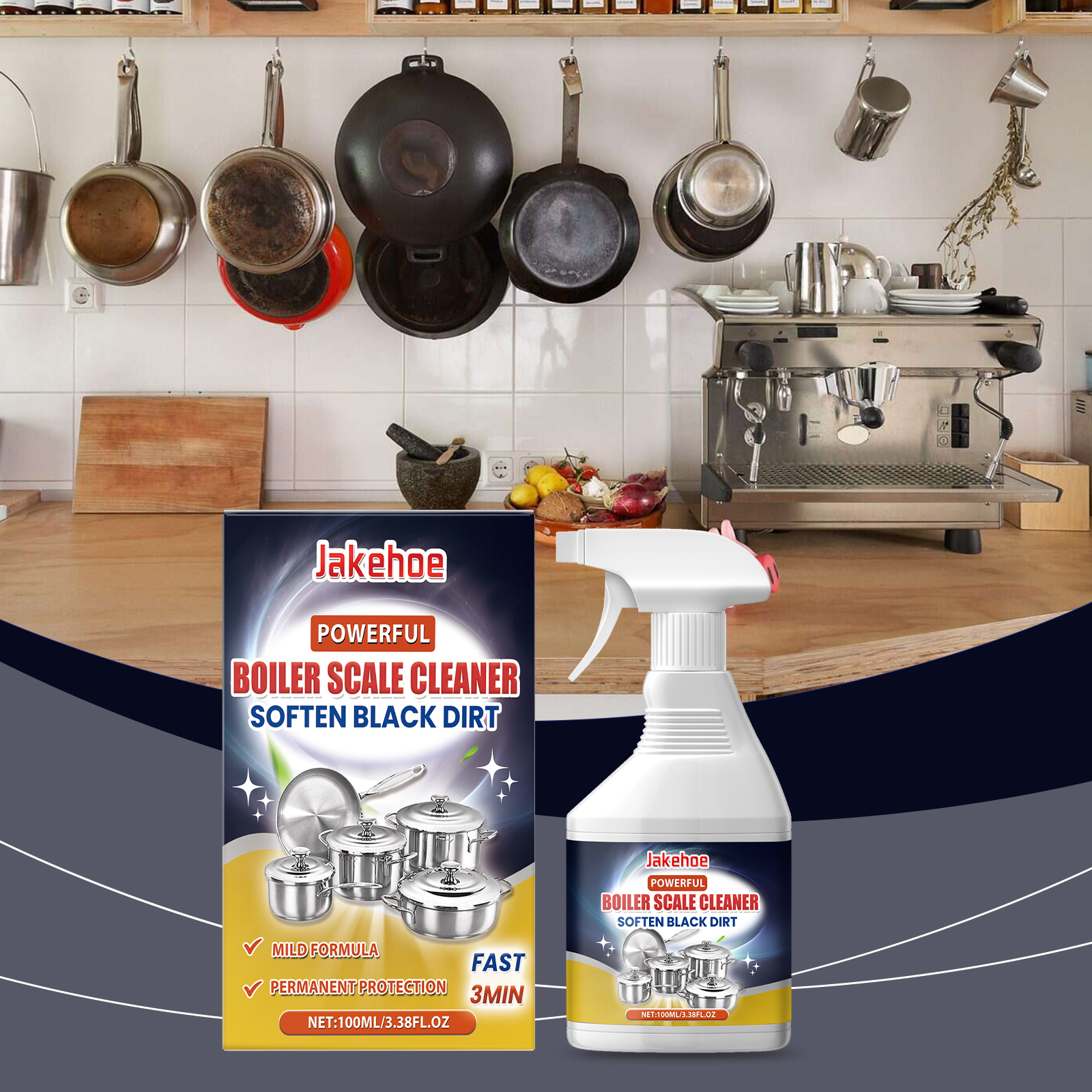 Cookware cleaner shown in a working home kitchen