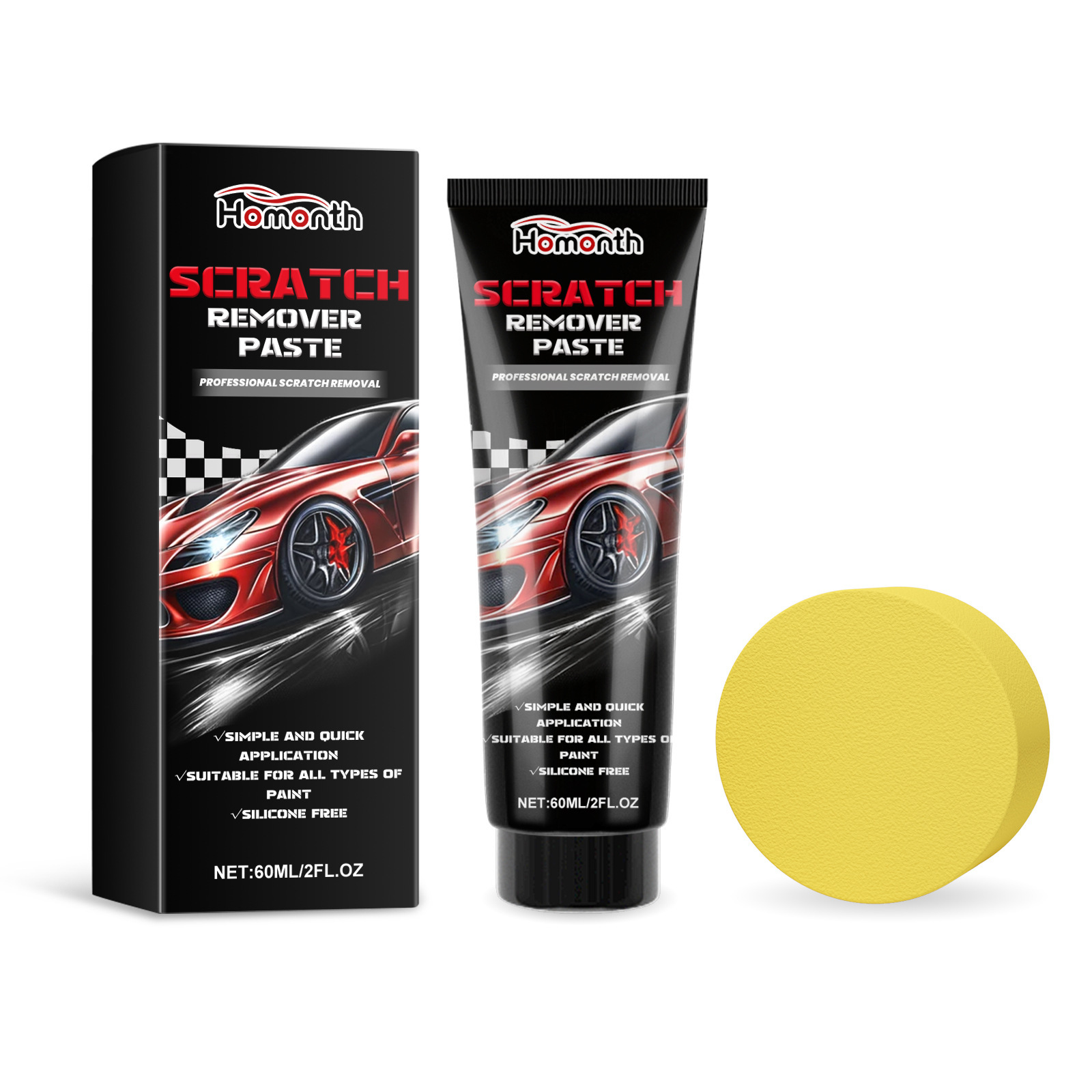 Scratch remover tube and round yellow sponge pad