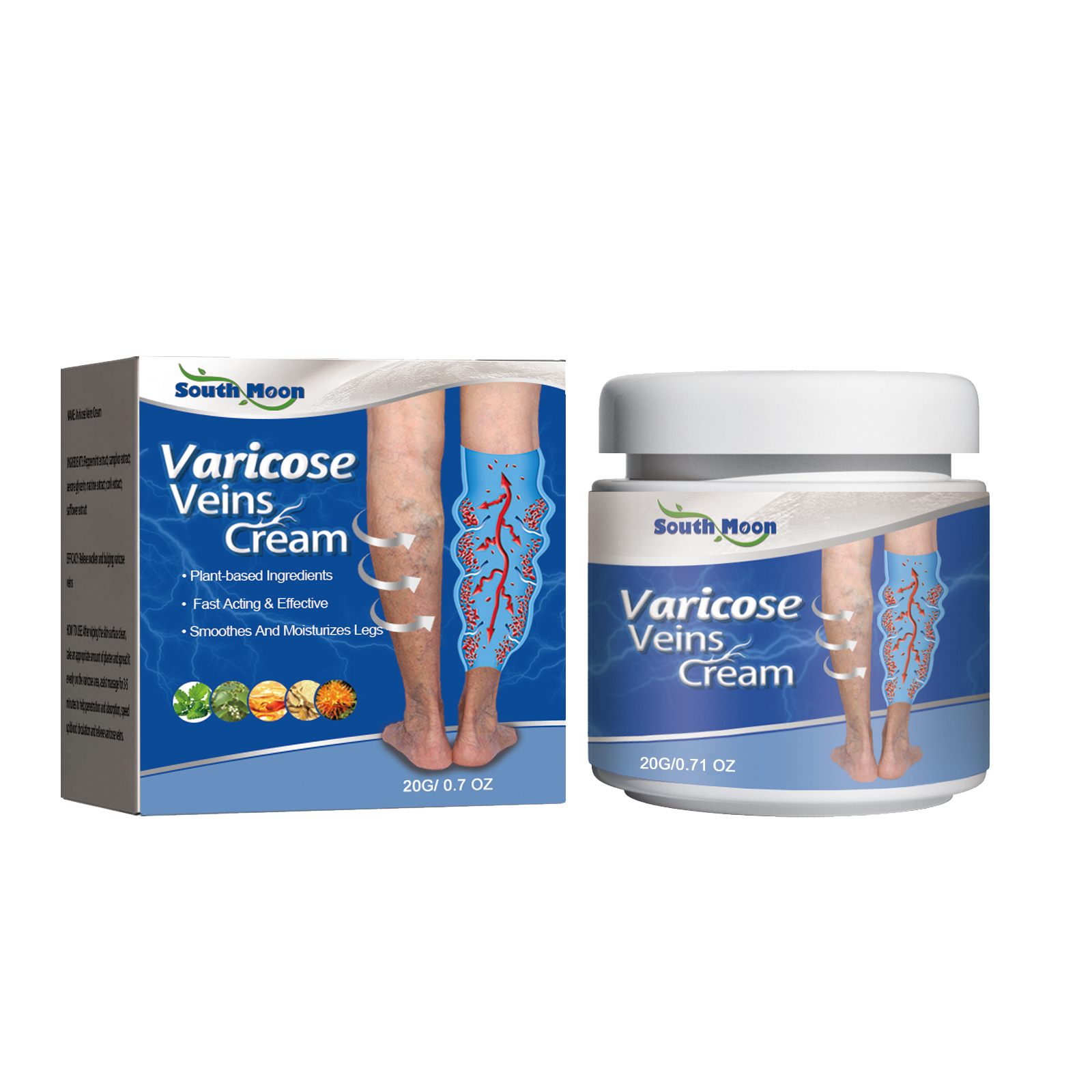 White cream jar and coordinated blue-and-white retail box
