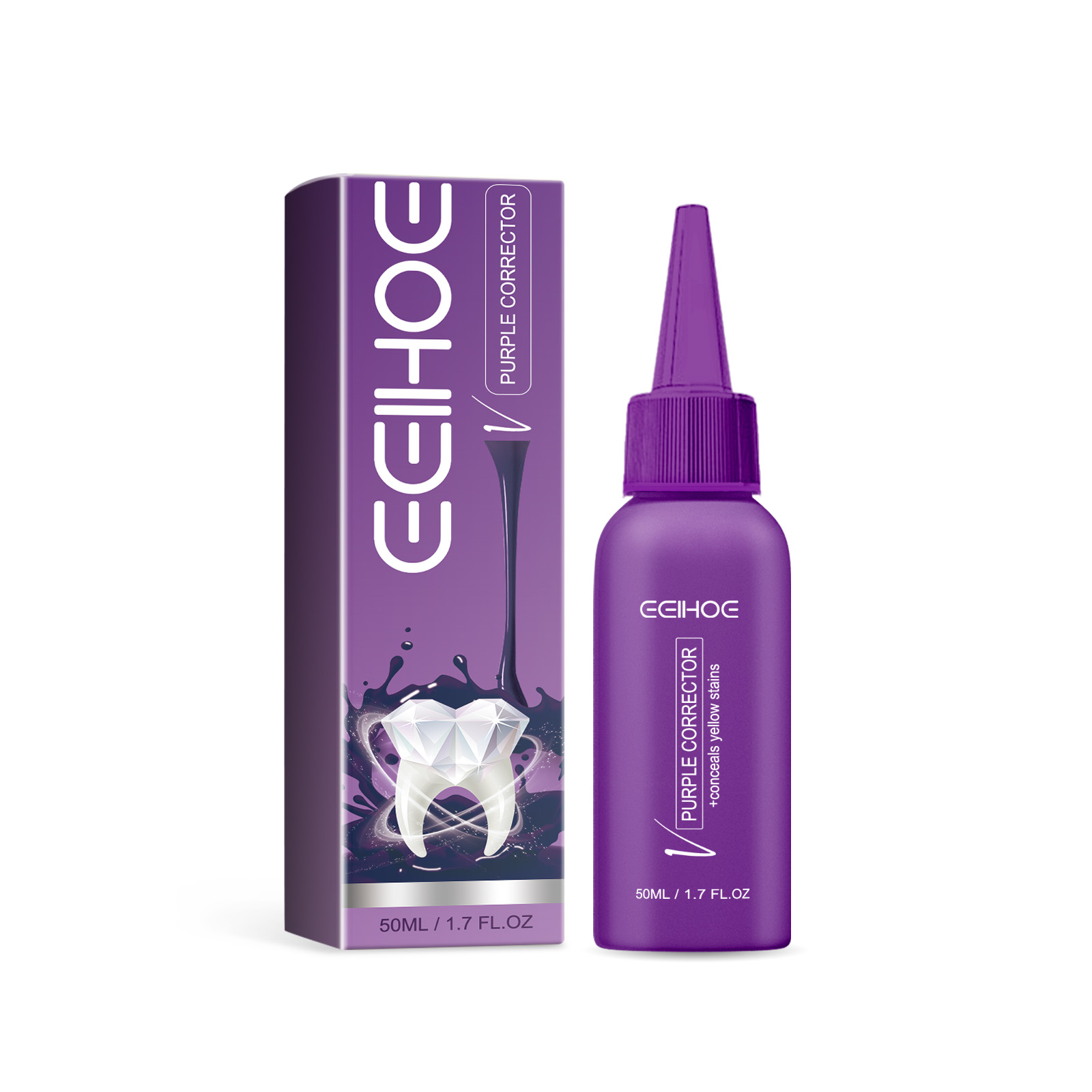Purple corrector bottle and carton showing coordinated packaging