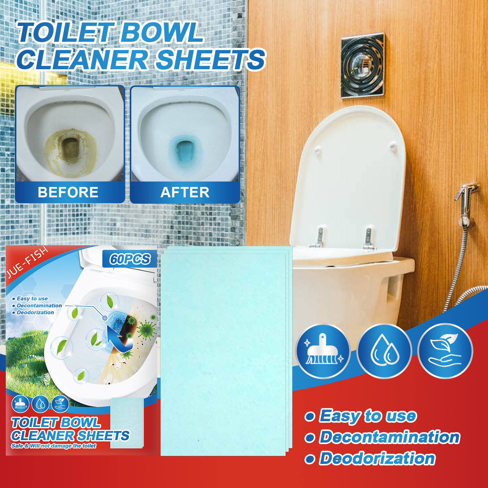 Jue-Fish Toilet Cleaning Tablet, Toilet Deodorization Remova