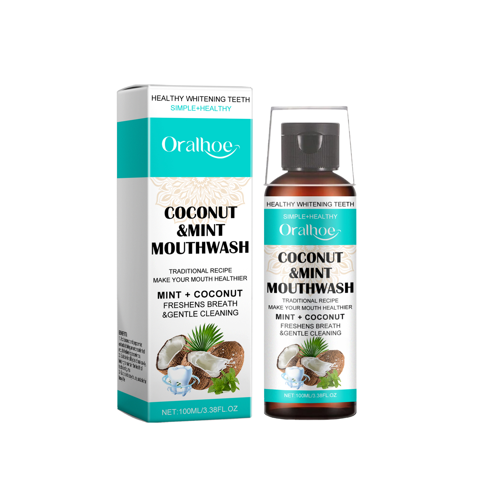 Mouthwash bottle and matching box close-up