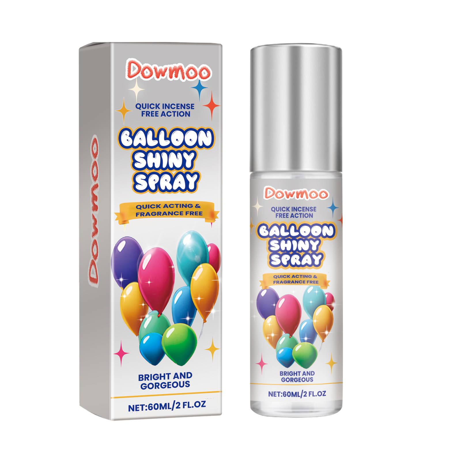 Silver spray can with protective cap and colorful carton