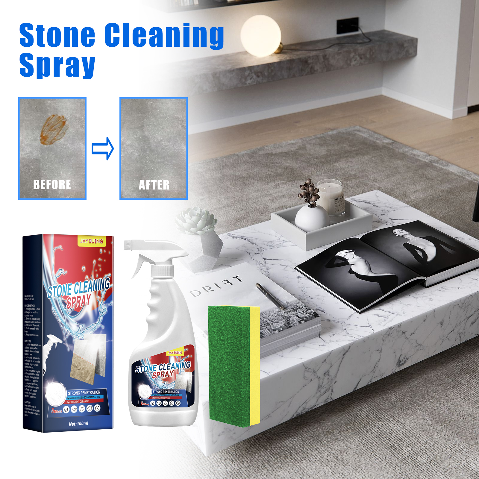 Cleaner looking stone surface after targeted treatment