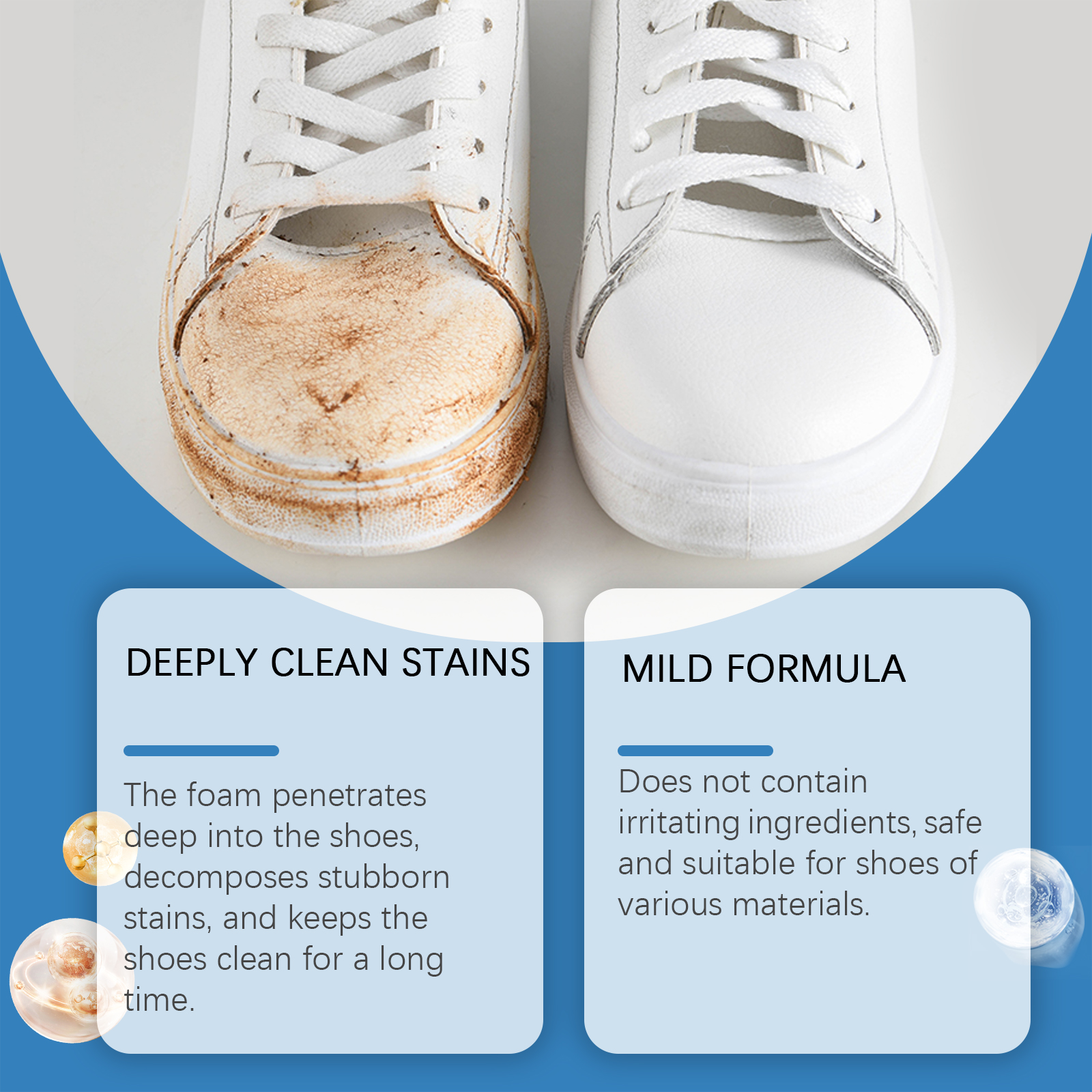 Foam cleaning comparison on stained white sneaker