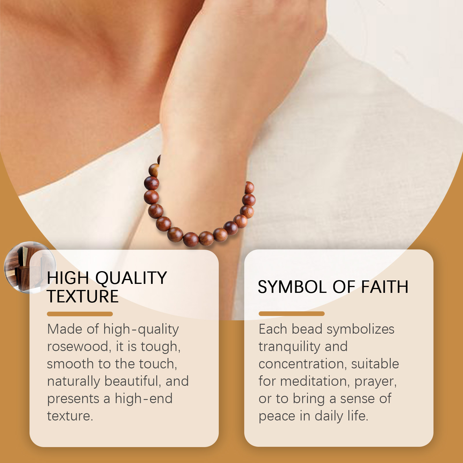 Smooth polished rosewood beads with natural grain