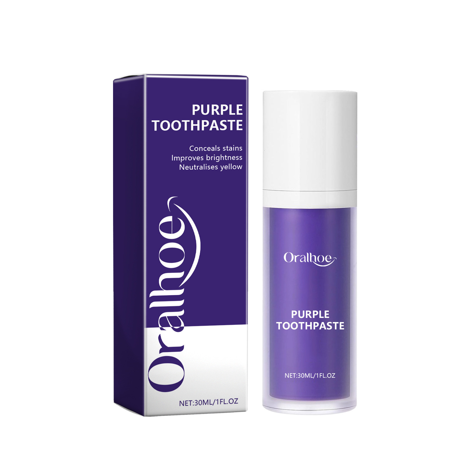 Purple toothpaste dispenser and carton front view