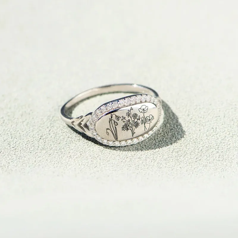 Pure silver flower drop glue oil zircon ring for women simple and fashionable European and American