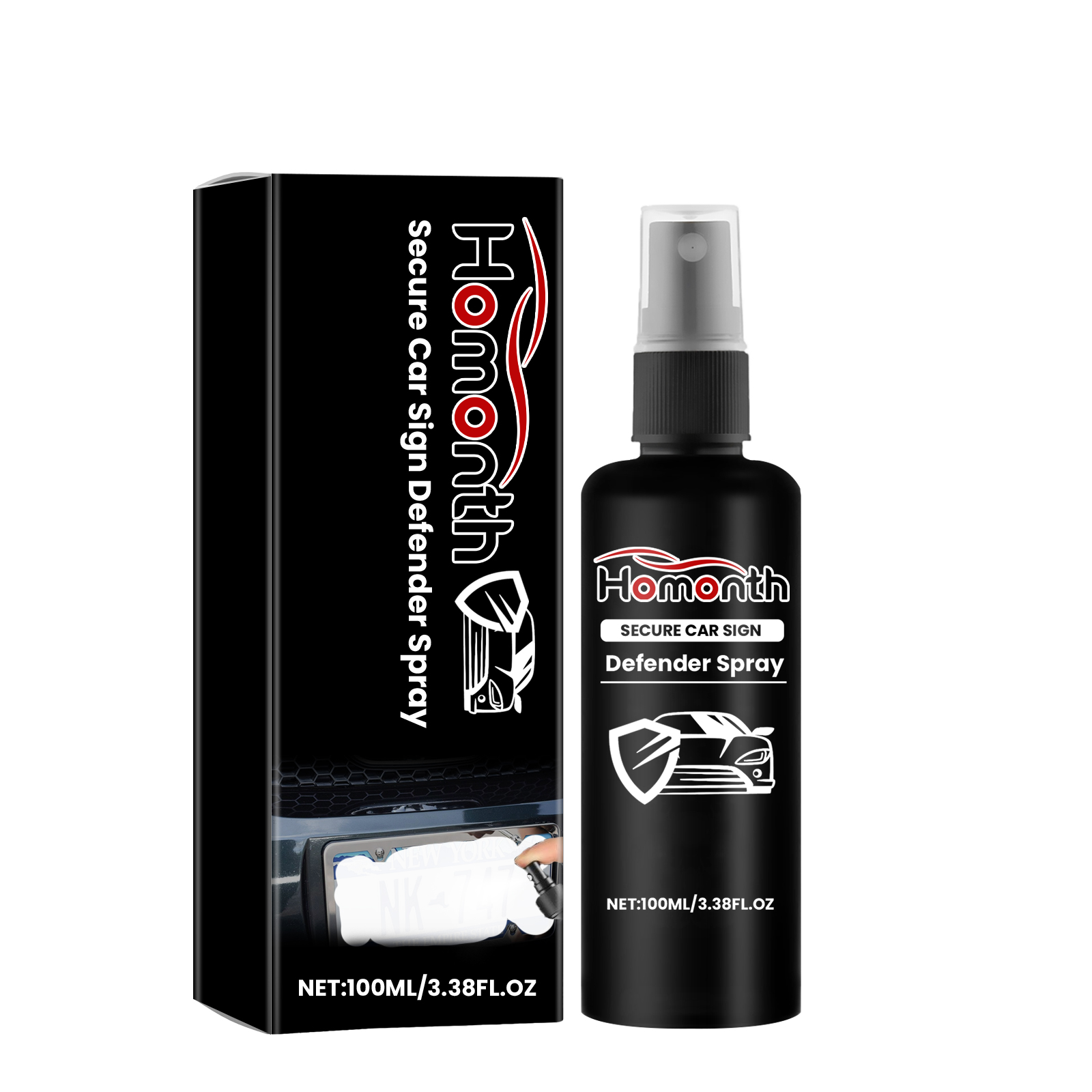 Compact black bottle beside labeled product carton