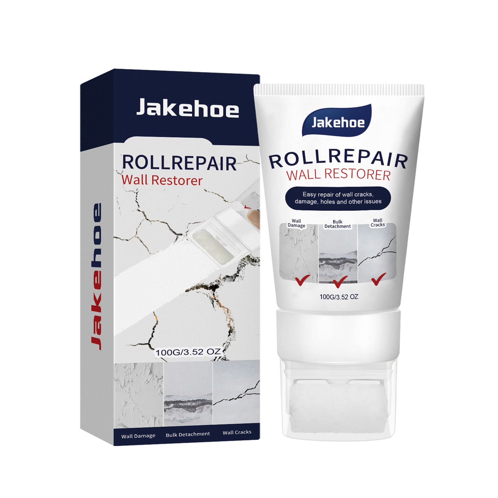 Compact squeeze tube and boxed wall repair packaging